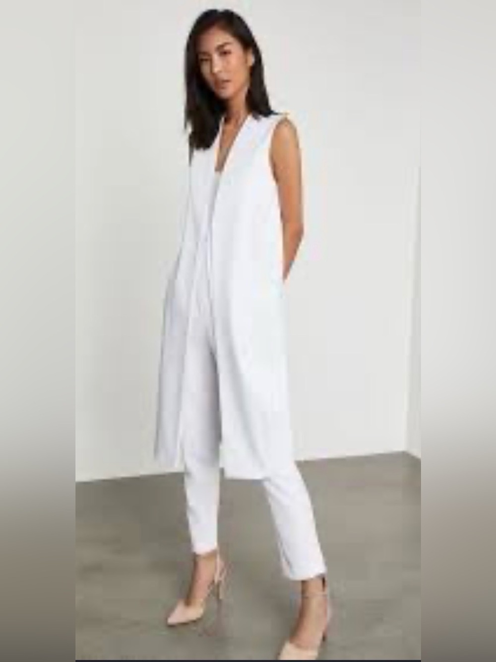 BCBG MAXAZRIA White Sleeveless Long Vest